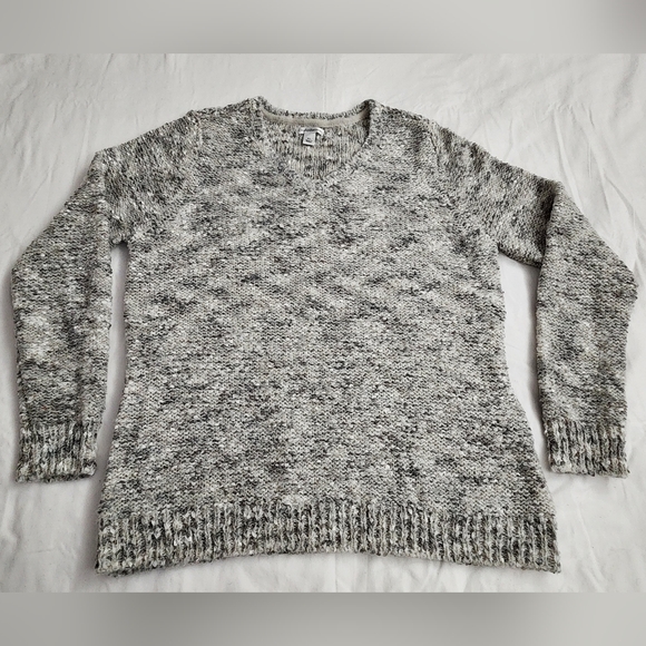 croft & barrow Sweaters - Croft & Barrow V Neck Marled Sweater Women's XL White Black